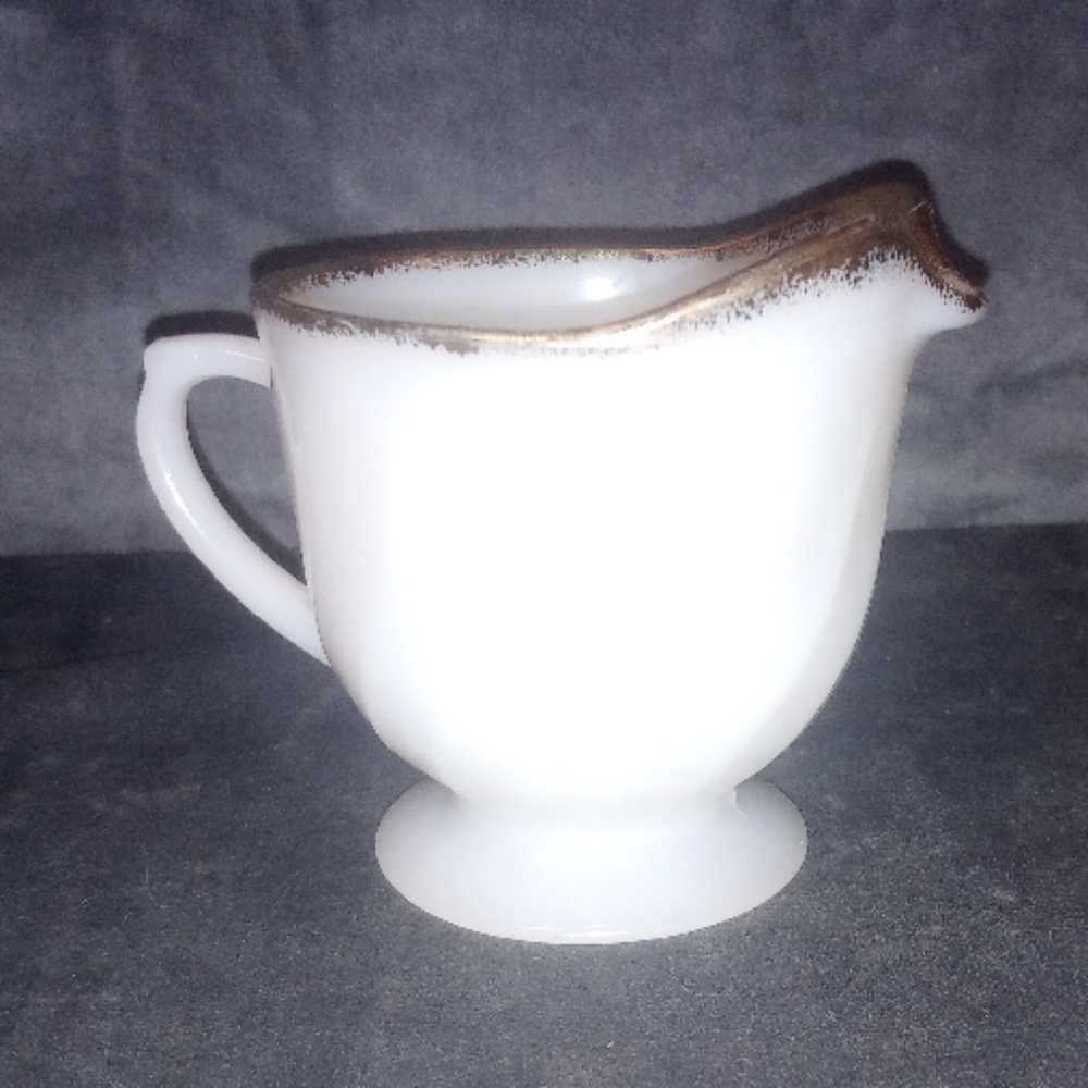 Vintage Fire King White Milk Glass Creamer with Gold Trim